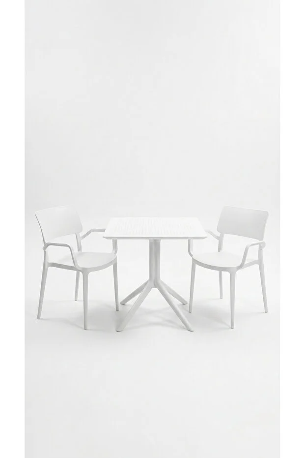 Zen 2 Kişilik Bistro Set 70x70 Sorty Masa 2 Adet Zen Kollu Koltuk Cafe Bahçe Balkon Mini Set